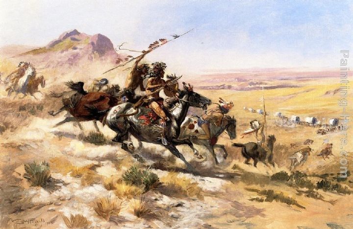 Charles Marion Russell Attack on a Wagon Train